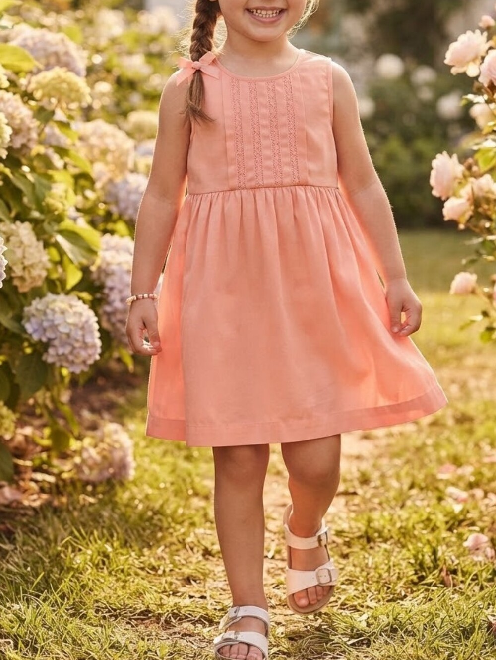 Carter's Casual Baby Girl Peach-Coral Sleeveless Dress w Lace Bodice Sz 24Months